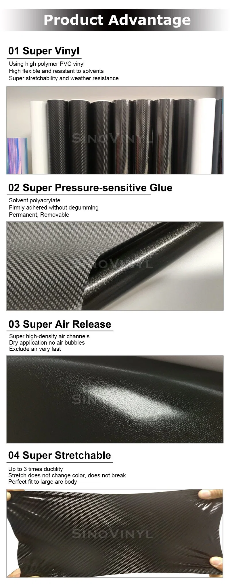 SINOVINYL Wholesale Price Super Gloss Car Film Auto Wrap 2D 3D 4D 5D 6D Carbon Fiber Vinyl Sticker