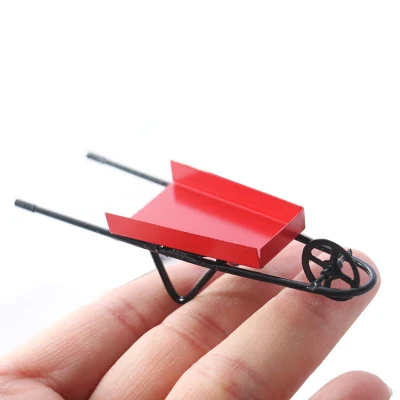 1: 12 carrinho de puxar vermelho de metal em miniatura para casa de bonecas para acessórios de decoração de casa de bonecas